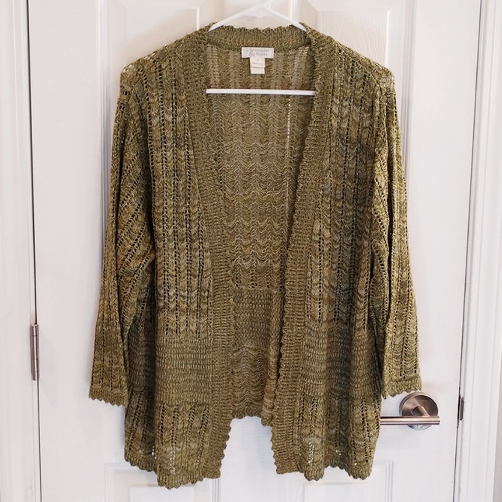 Christopher & Banks Olive Green Open Cardigan Sweater, Lightweight, XL